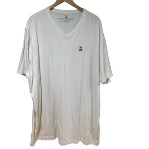 Psycho Bunny White Pima Cotton V-Neck Short Sleeve T-Shirt‎ 3XLT Logo Tee #617